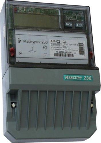 Счетчик электроэнергии 3Ф однотарифный Меркурий 230 AR-02 R 100/10 Т1 D 230/400В ЖК картинка